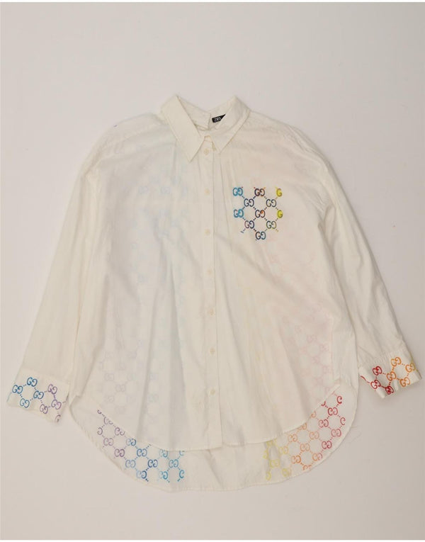 Zara Chemise surdimensionnée pour femme UK 14 Coton géométrique blanc moyen