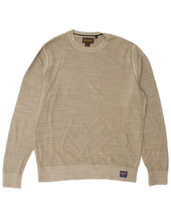 Superdry Homme Sweatshirt Jumper Large Beige Rayé Coton
