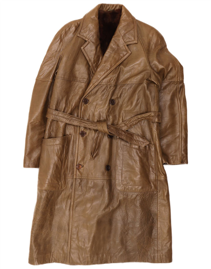 vintage Mens Sherpa Double Breasted Manteau En Cuir IT 48 Marron Moyen