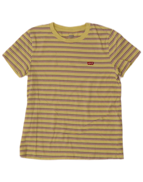 Levi's T-Shirt Femme UK 2 2XS Jaune Rayé Coton