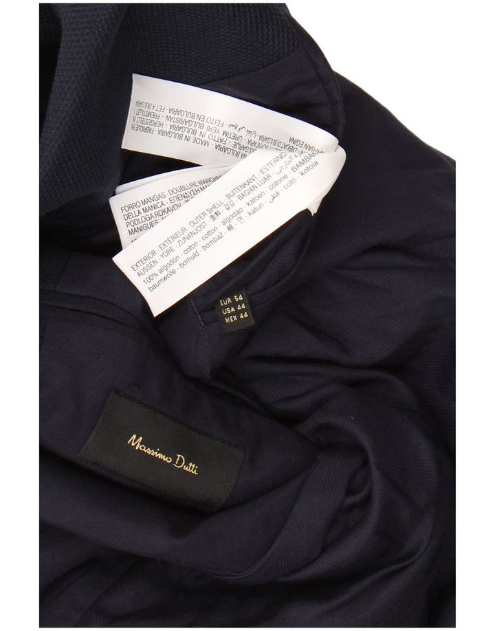 MASSIMO DUTTI Mens Skinny 2 Button Blazer Jacket EU 54 XL Navy Blue Cotton