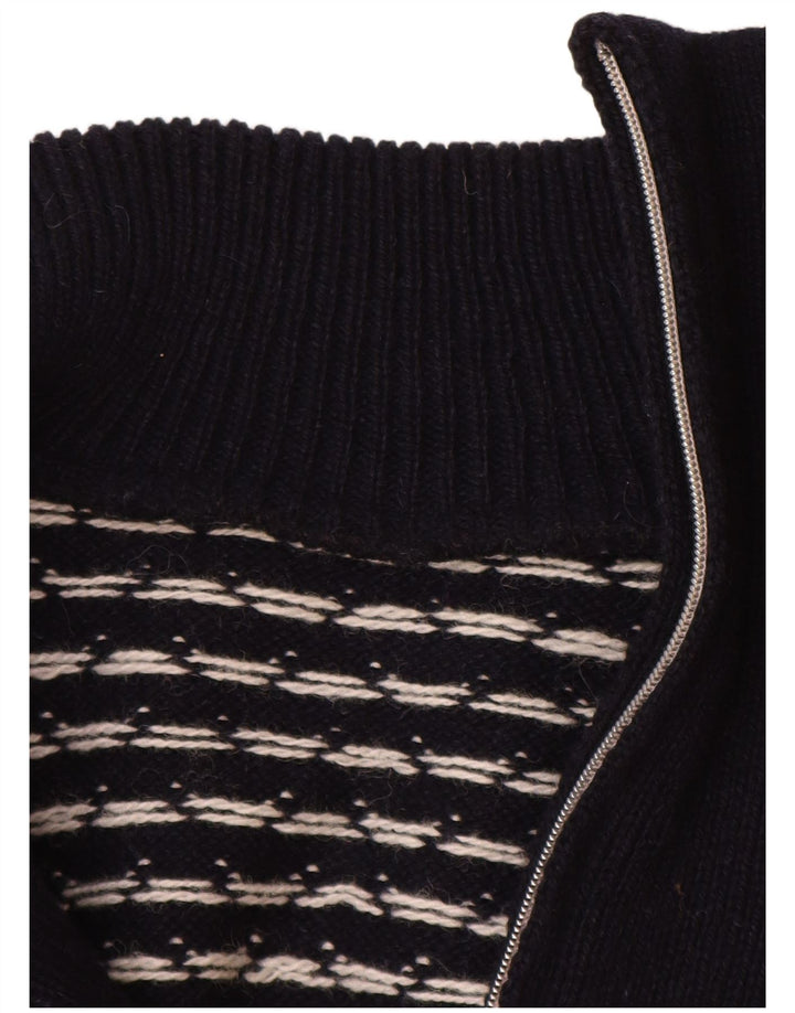 vintage Homme Zip Neck Jumper Pull XL Bleu Marine Fair Isle