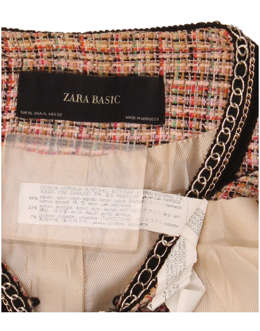 Zara Veste Blazer Femme UK 18 XL Coton à Carreaux Rose