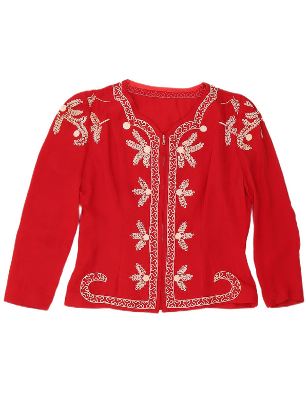 vintage Femme Cardigan Top UK 14 Moyen Rouge Floral