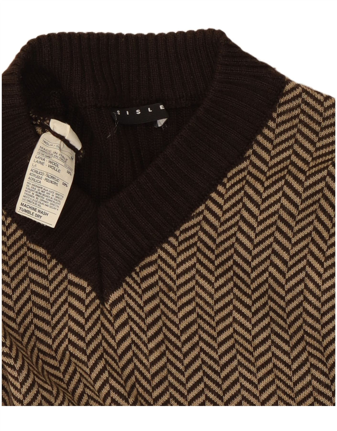 Sisley Femme Débardeur UK 12 Laine à Chevrons Marron Moyen