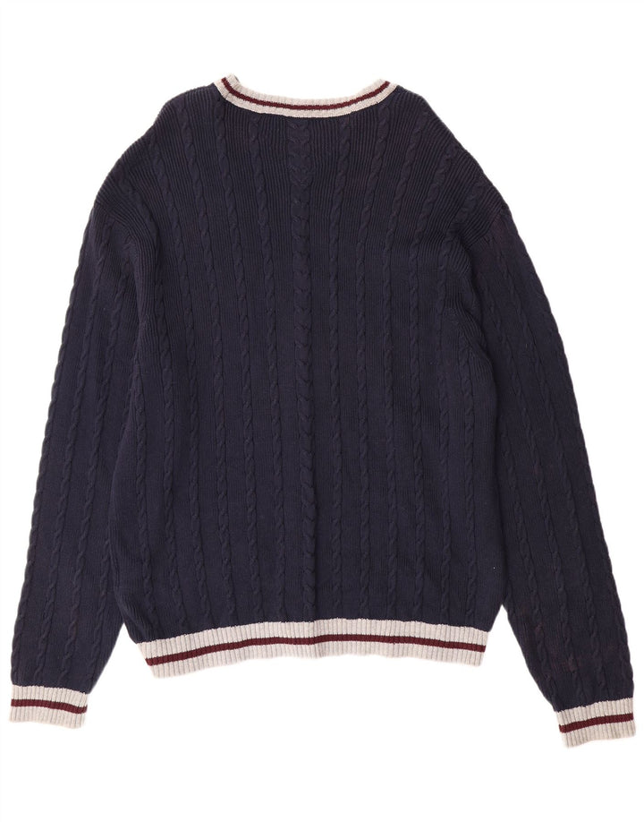 TOMMY HILFIGER Pull col V Homme XL Bleu Marine Colorblock Coton