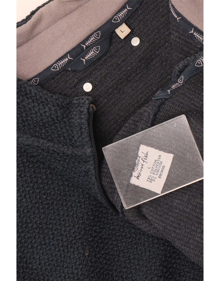 Weird Fish Haut à col zippé pour homme, manches 3/4, grand coton bleu marine