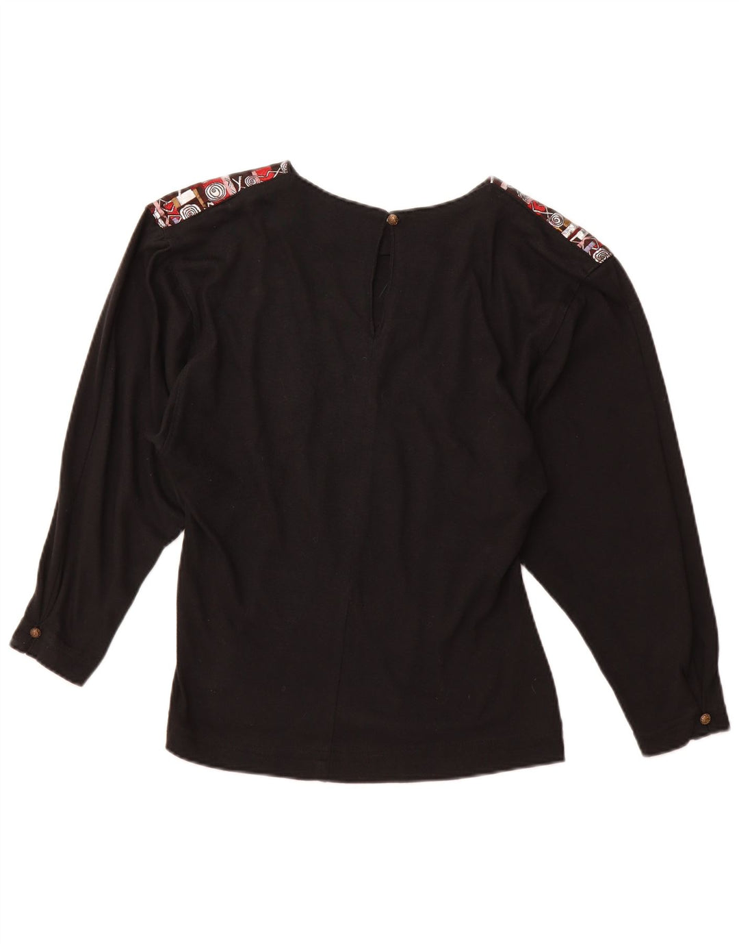 VINTAGE Femme Graphique Manches Longues Blouse Top UK 12 Acrylique Noir Moyen