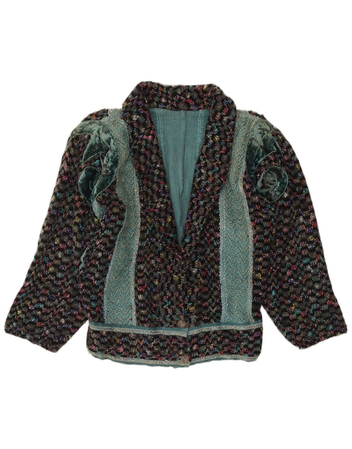 vintage Femmes Motif Abstrait Loose Fit Cardigan Pull UK 20 2XL Vert