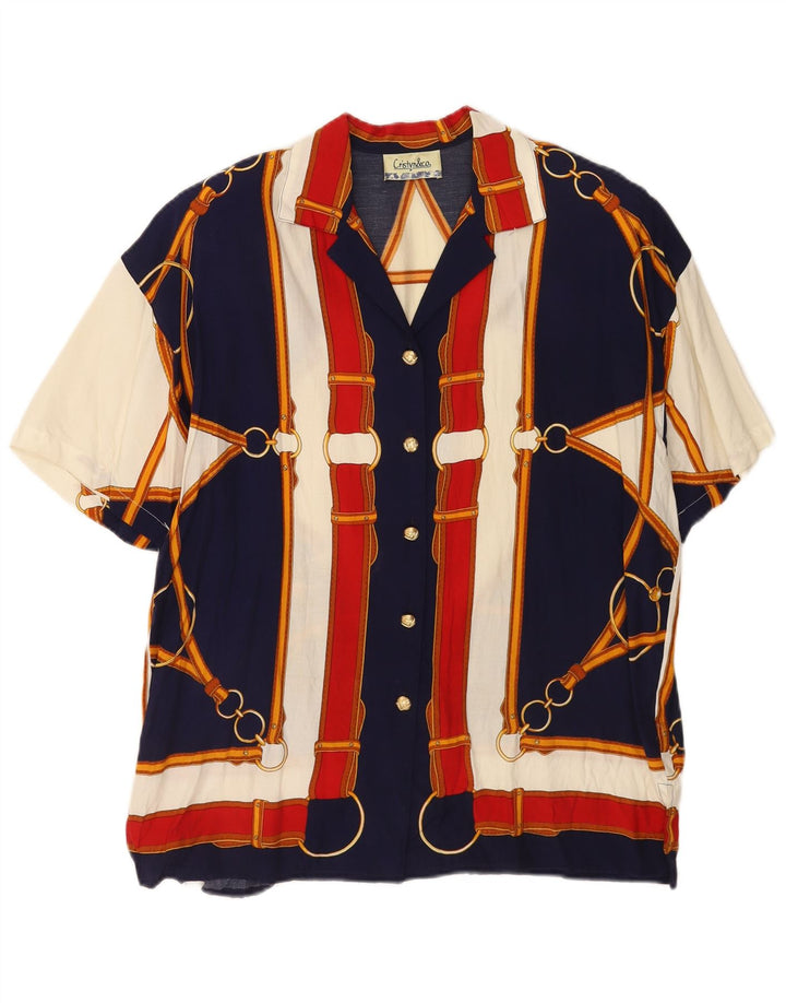 VINTAGE Chemisier chemise à motif abstrait pour femme UK 18 XL multicolore