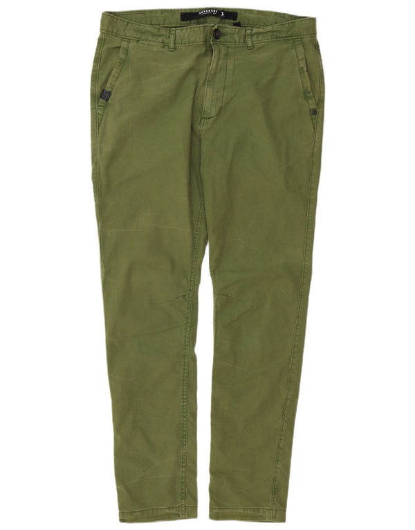 Superdry Pantalon Chino Slim Homme XL W38 L32 Vert Coton