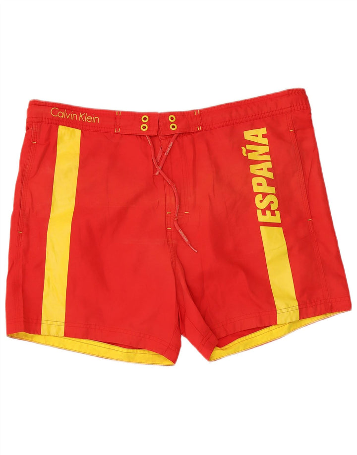 Calvin Klein Short de bain graphique pour hommes en polyester color block grand rouge