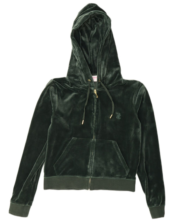 Juicy Couture Pull à capuche zippé en velours pour femme Vert moyen UK 14