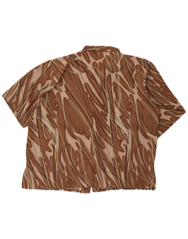 vintage Femmes Chemise À Manches Courtes Blouse UK 20 2XL Marron Rayé Polyester