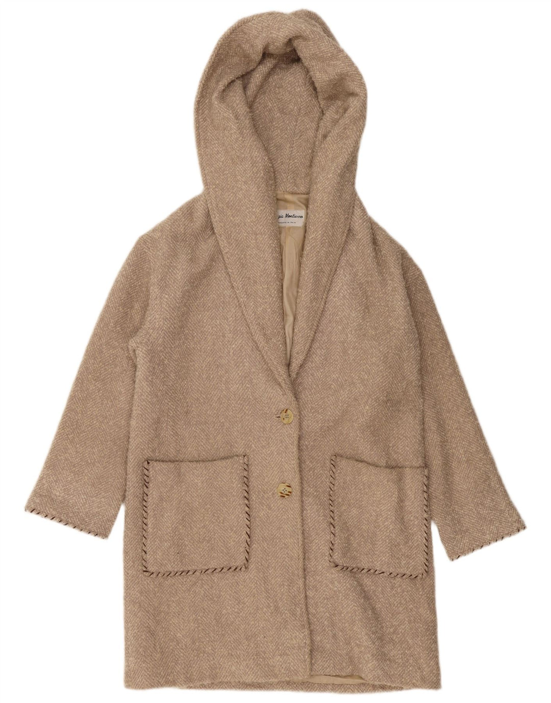 VINTAGE Femme Manteau à capuche surdimensionné UK 10 Petit chevron beige