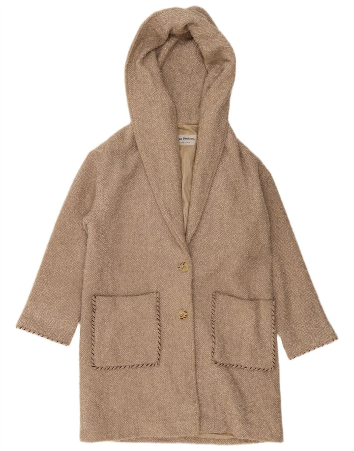 VINTAGE Femme Manteau à capuche surdimensionné UK 10 Petit chevron beige