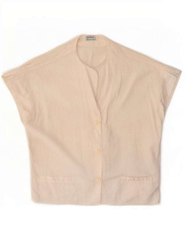 Benetton Chemisier à manches courtes pour femme UK 14 en coton blanc moyen