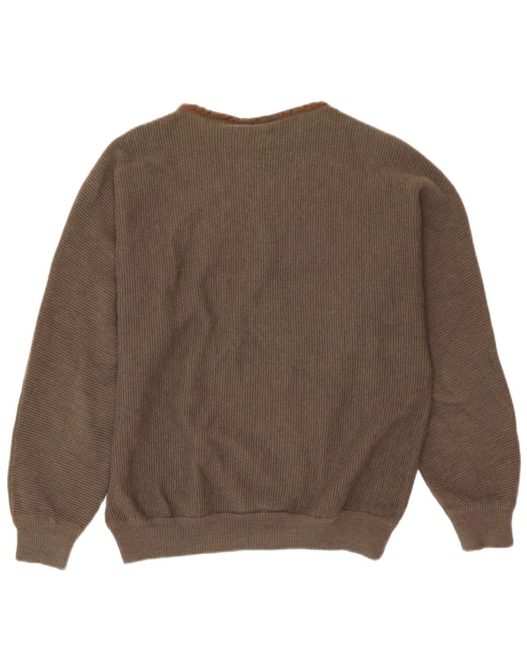 VINTAGE Homme Bouton Col Pull Pull Grande Laine Géométrique Marron