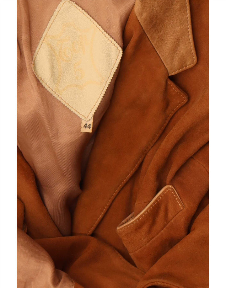 vintage Femme 3 Boutons Blazer En Daim Veste IT 44 Beige Moyen Colourblock
