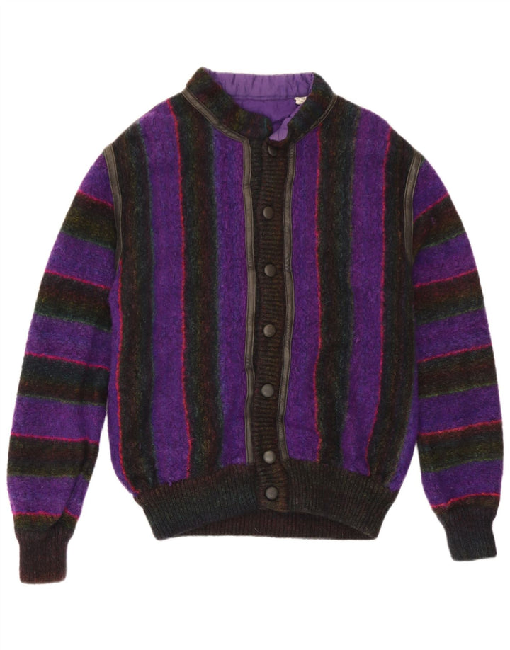 vintage Mens Cardigan Sweater IT 50 Laine rayée violet moyen