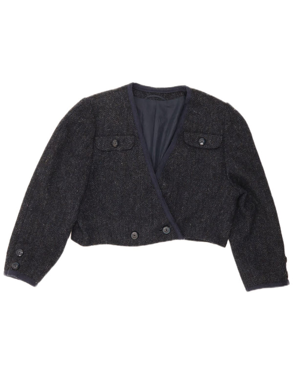 vintage Femmes 3/4 Manches Boléro Veste UK 12 Moyen Bleu Marine Chevrons