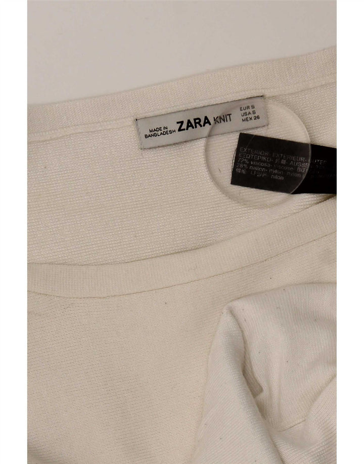 Zara Femme Haut Oversize Manches Longues UK 10 Petite Viscose Blanche
