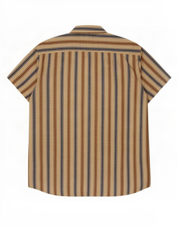 Marlboro Classics Mens Short Sleeve Shirt 2XL Beige Striped Cotton