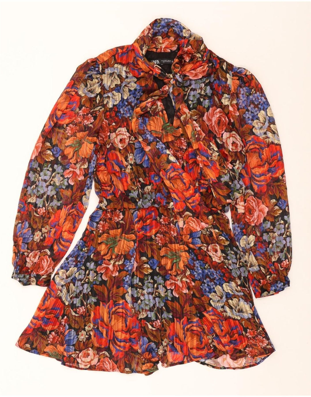 ZARA Robe trapèze à nouer sur le devant pour femme UK 12 Medium Multicolore Floral