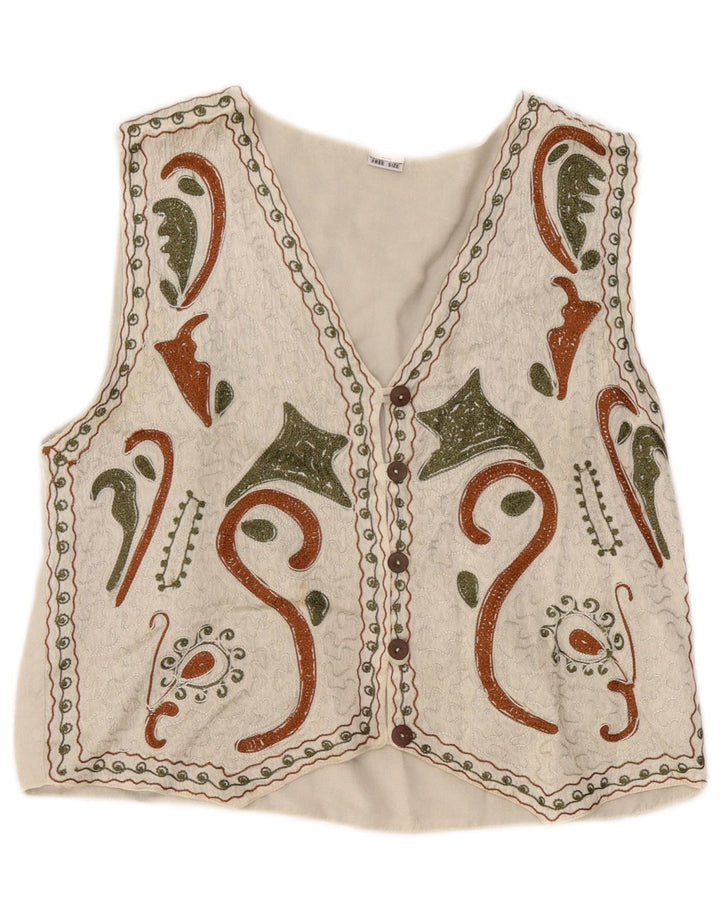 Gilet vintage à motif abstrait pour femme, taille unique, rayonne blanche
