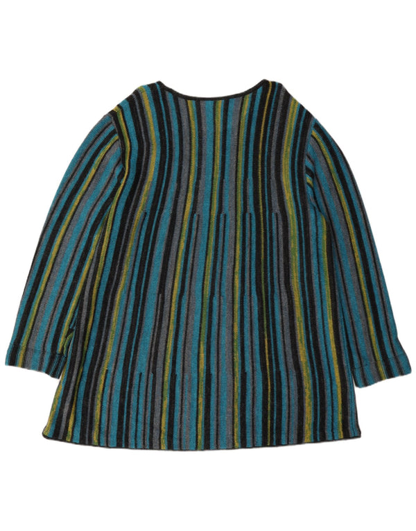 vintage Womens Long Sleeve Jumper Dress UK 16 Grand Rayé Multicolore