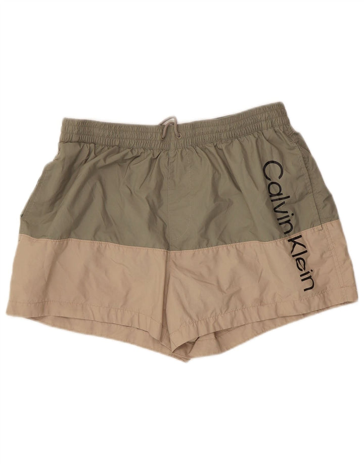 Calvin Klein Short de bain graphique pour homme Kaki Colorblock