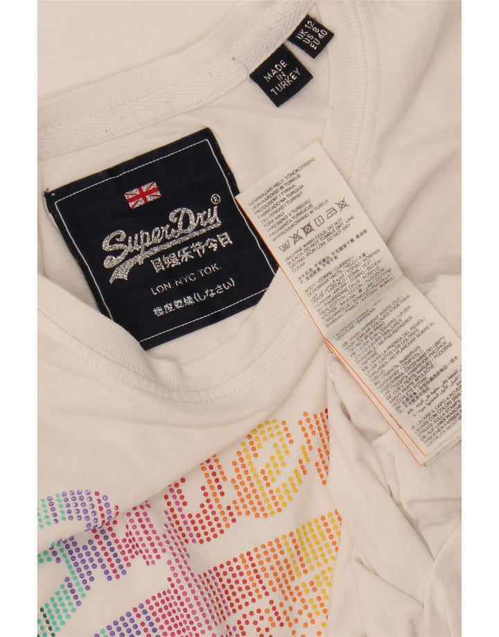 SUPERDRY T-Shirt Graphique Femme UK 12 Coton Blanc Moyen