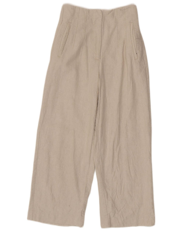 Zara Pantalon court taille haute pour femme, jambe large, petit W26 L24, coton beige