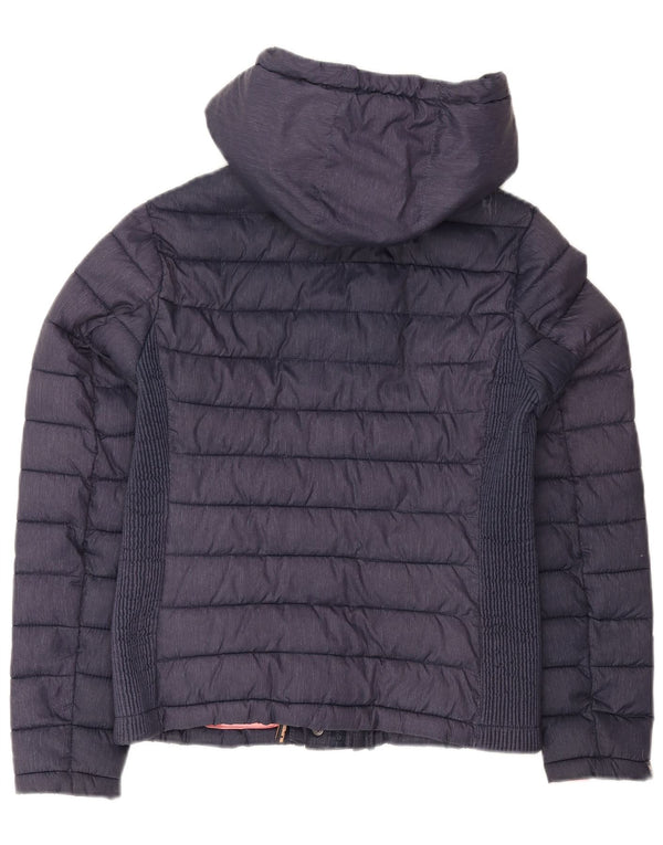 Superdry Veste matelassée à capuche pour femme UK 14 Large Bleu Marine Polyester