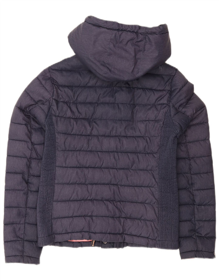 Superdry Veste matelassée à capuche pour femme UK 14 Large Bleu Marine Polyester