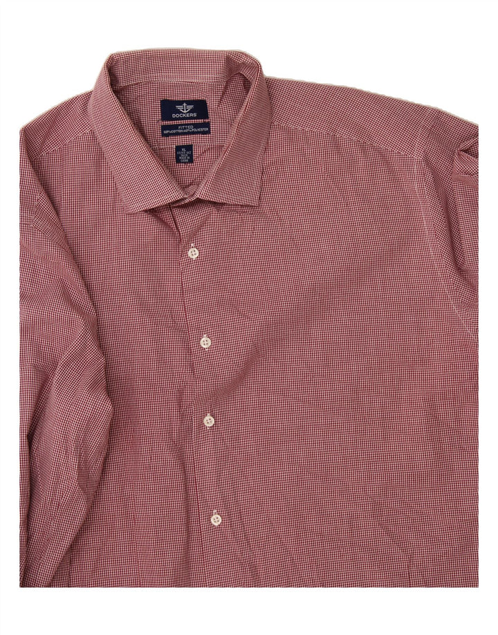 DOCKERS Mens Fitted Shirt Size 17 1/2 XL Red Gingham Cotton Vintage Dockers and Second-Hand Dockers from Messina Hembry 