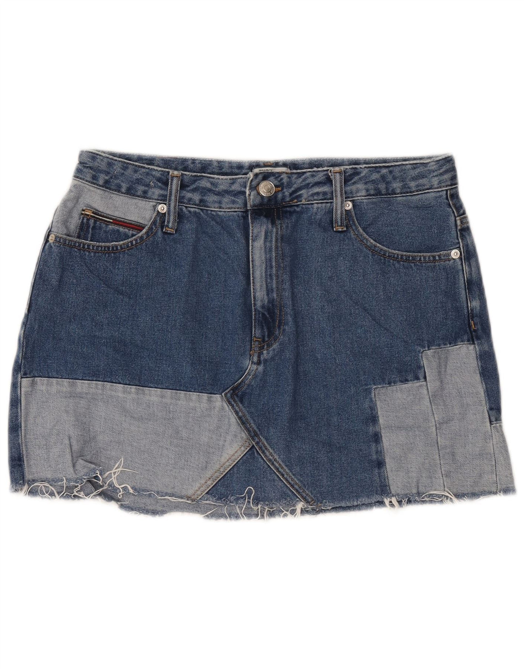 Tommy Hilfiger Mini jupe en jean pour femme Large W32 Bleu Patchwork Coton