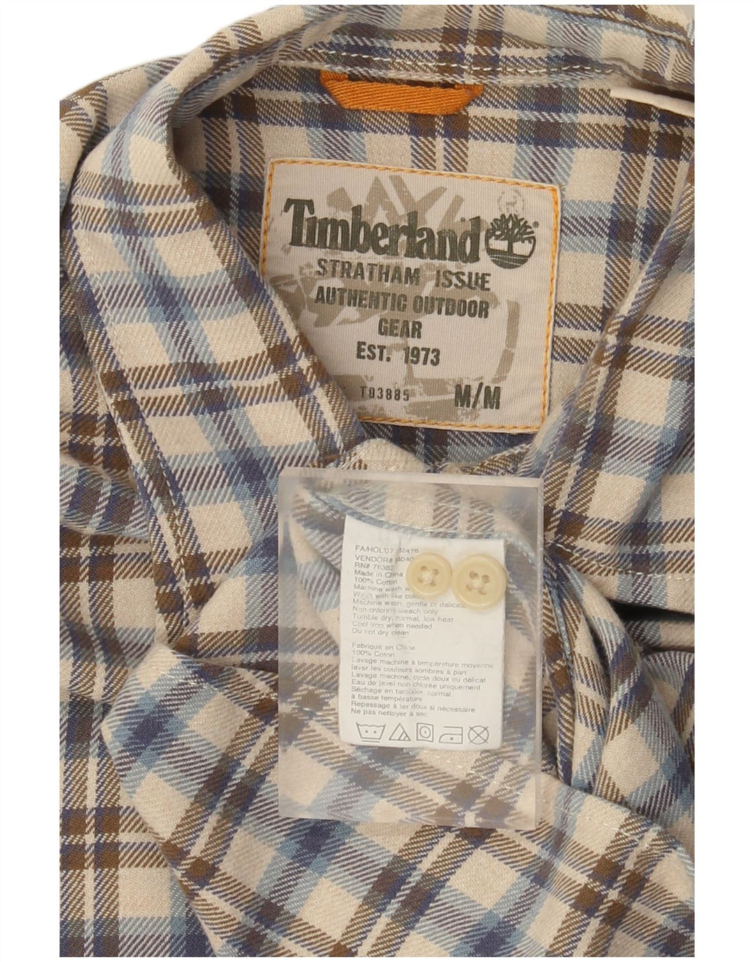 Timberland Chemise en Flanelle Homme Beige Moyen à Carreaux en Coton