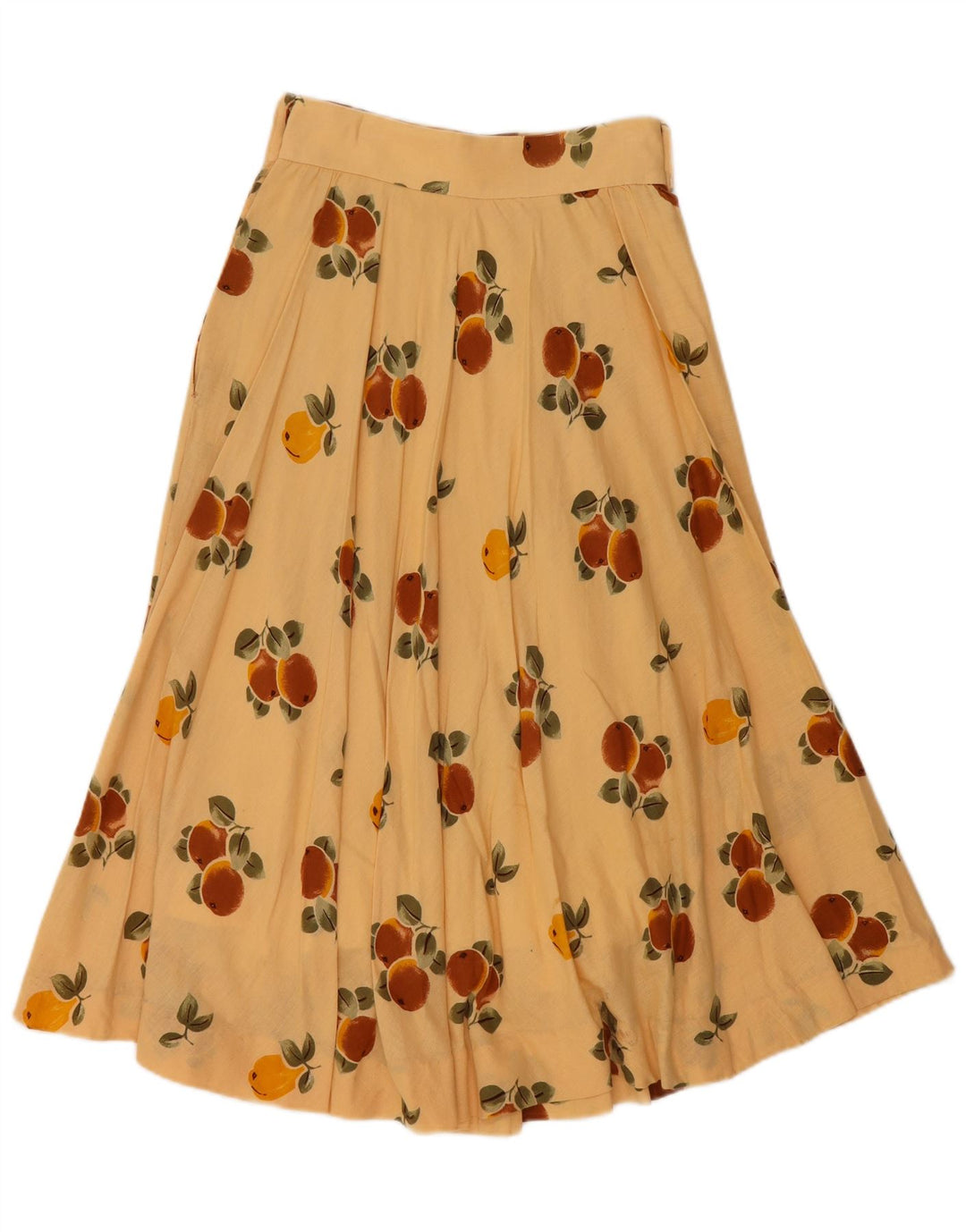 VINTAGE Jupe trapèze plissée à motif abstrait pour femme W24 XS Beige