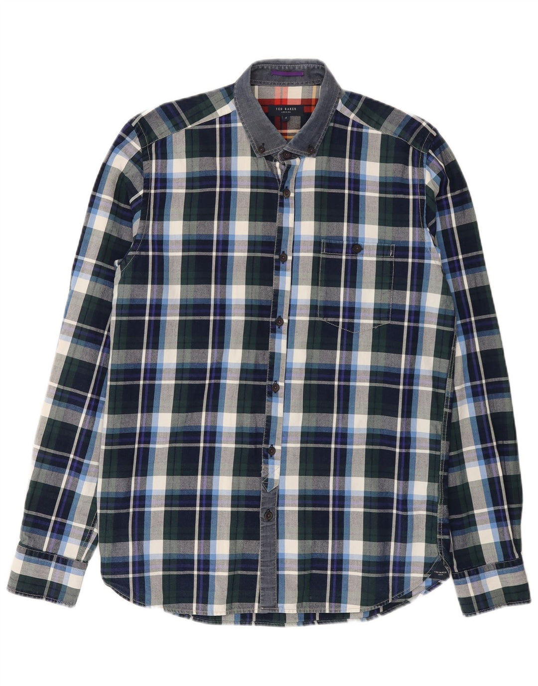 Ted Baker Chemise Homme Taille 4 Grand Bleu Marine à Carreaux Coton