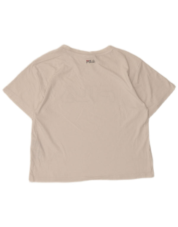 Fila Womens Crop Graphic T-Shirt Top UK 10 Petit Blanc Coton