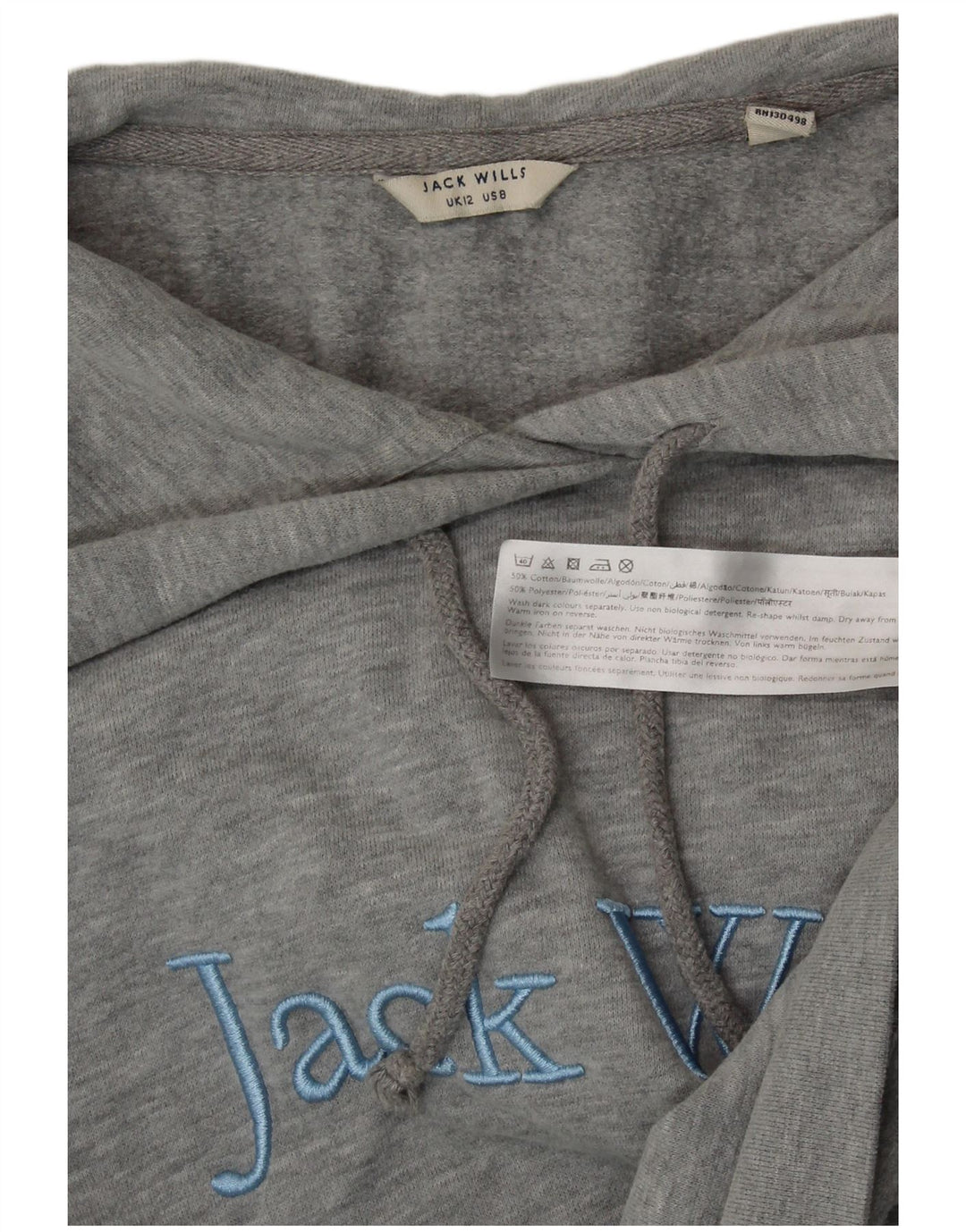 JACK WILLS Pull à capuche court graphique pour femme UK 12 Gris moyen Coton
