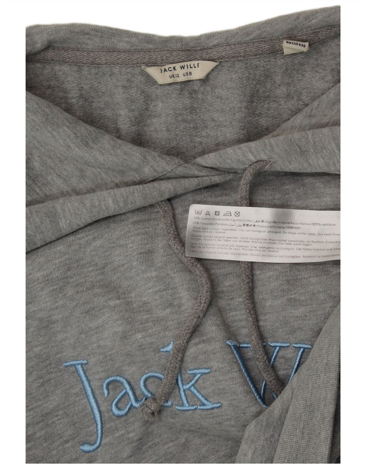JACK WILLS Pull à capuche court graphique pour femme UK 12 Gris moyen Coton