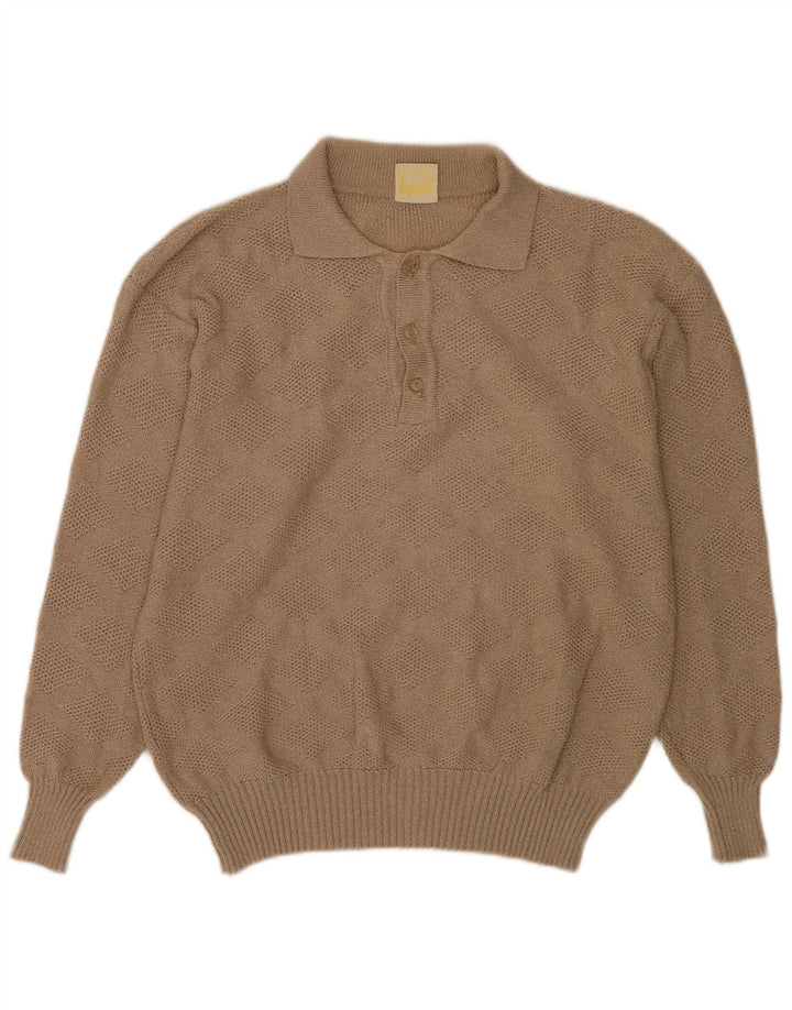 vintage Homme Polo Neck Jumper Pull IT 50 Beige Moyen