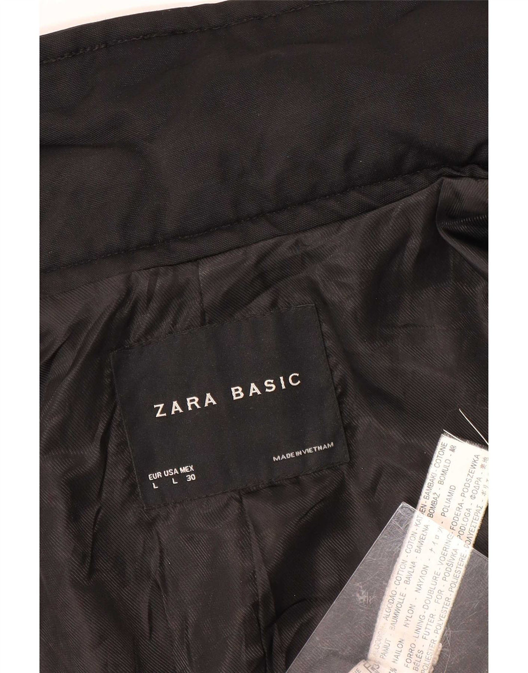 Zara Womens Short Trench Coat UK 14 Large Noir Coton