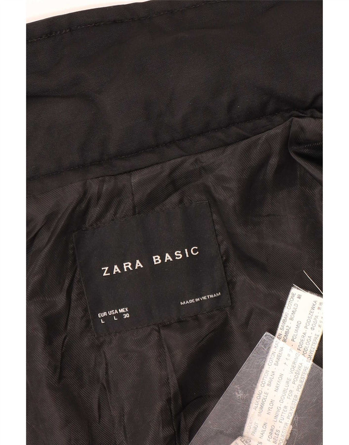 Zara Womens Short Trench Coat UK 14 Large Noir Coton