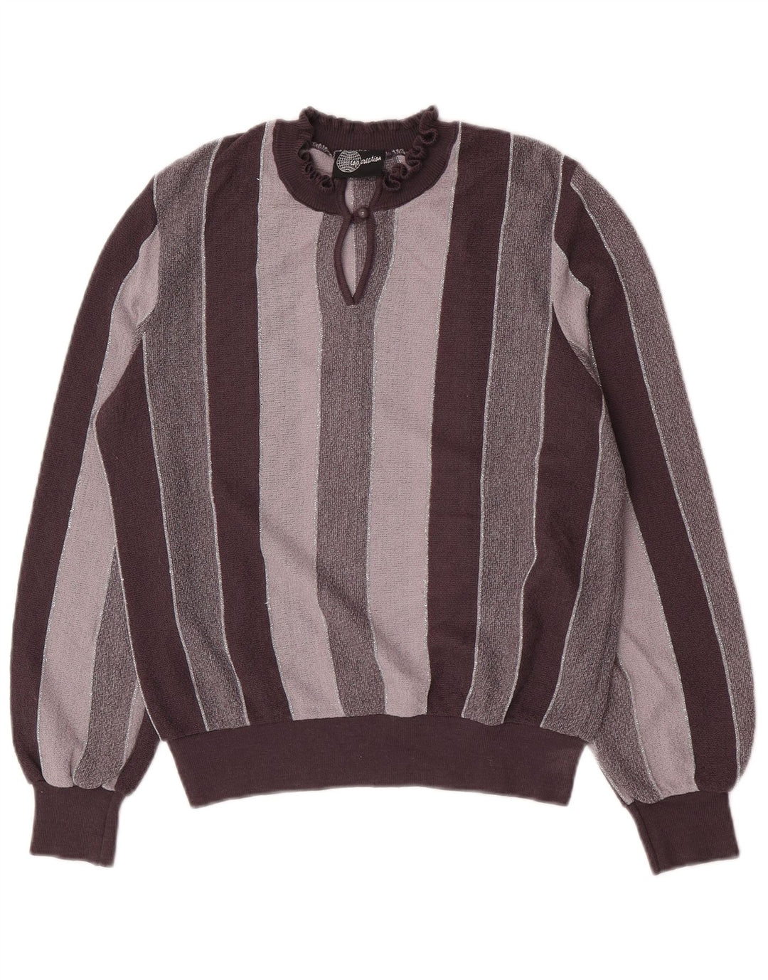 vintage Femme Turtle Neck Jumper Pull IT 44 Moyen Gris Rayé Acrylique