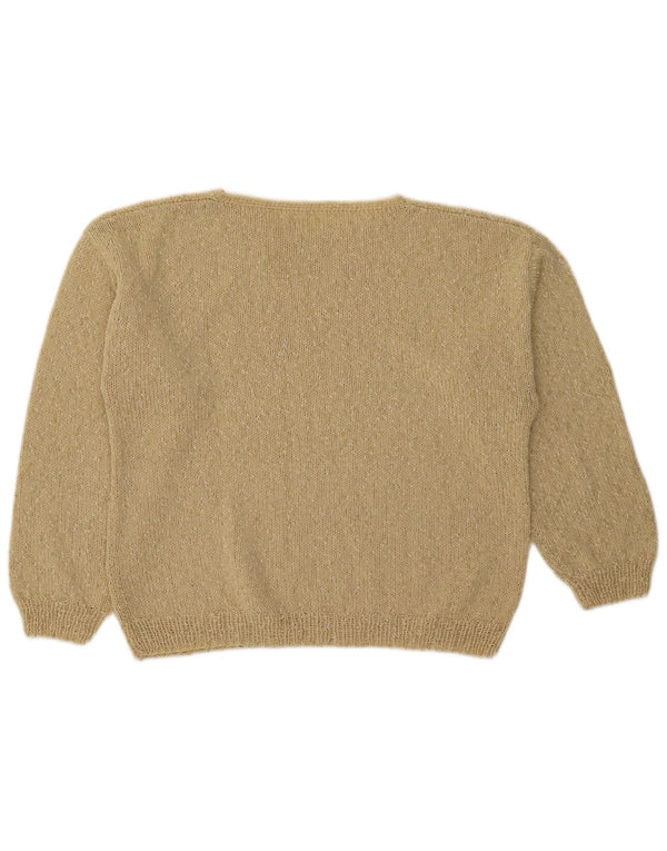 vintage Womens Crop Boat Neck Jumper Sweater UK 14 Grand Beige Moucheté