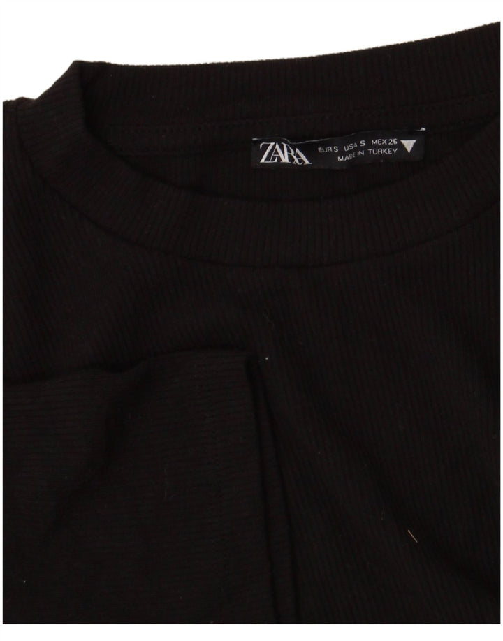 Zara Womens Crop Blouse Top UK 8 Petit Noir