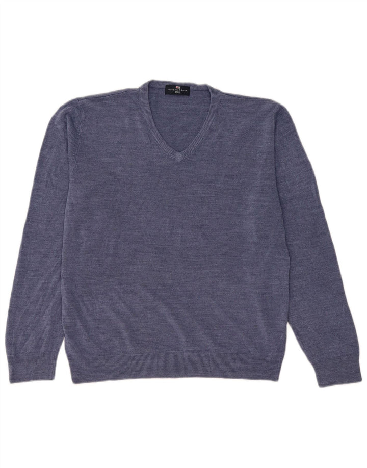 Marks & Spencer Pull à col en V Blue Harbour pour hommes, grand bleu, acrylique